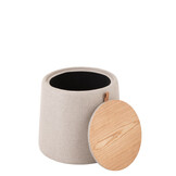 J-LINE POEF/SIDETABLE ROND TEXTIEL/HOUT BEIGE