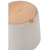J-LINE POEF/SIDETABLE ROND TEXTIEL/HOUT BEIGE