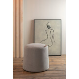 J-LINE POEF/SIDETABLE ROND TEXTIEL/HOUT BEIGE