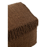 J-LINE POEF VIERKANT GEWEVEN + FRANJES VISCOSE DONKERBRUIN