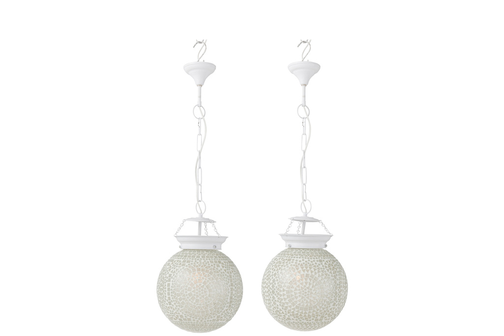 J-LINE HANGLAMP EKI MOZAÏEKGLAS WIT KLEIN (SET VAN 2