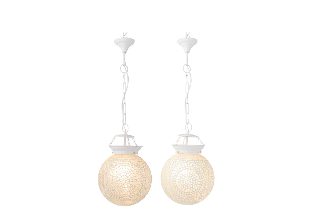 J-LINE HANGLAMP EKI MOZAÏEKGLAS WIT KLEIN (SET VAN 2