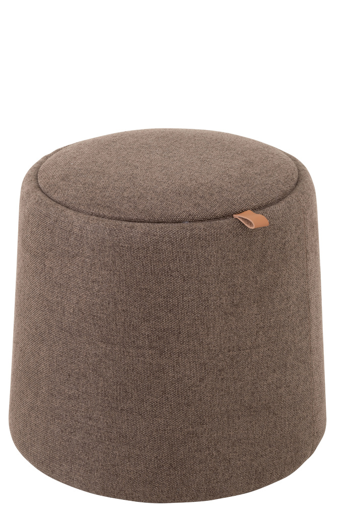 J-LINE POEF/SIDETABLE ROND TEXTIEL/HOUT BRUIN