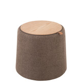 J-LINE POEF/SIDETABLE ROND TEXTIEL/HOUT BRUIN