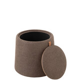 J-LINE POEF/SIDETABLE ROND TEXTIEL/HOUT BRUIN