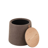 J-LINE POEF/SIDETABLE ROND TEXTIEL/HOUT BRUIN