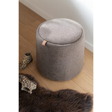 J-LINE POEF/SIDETABLE ROND TEXTIEL/HOUT BRUIN