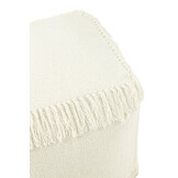 J-LINE POEF VIERKANT GEWEVEN + FRANJES VISCOSE WIT