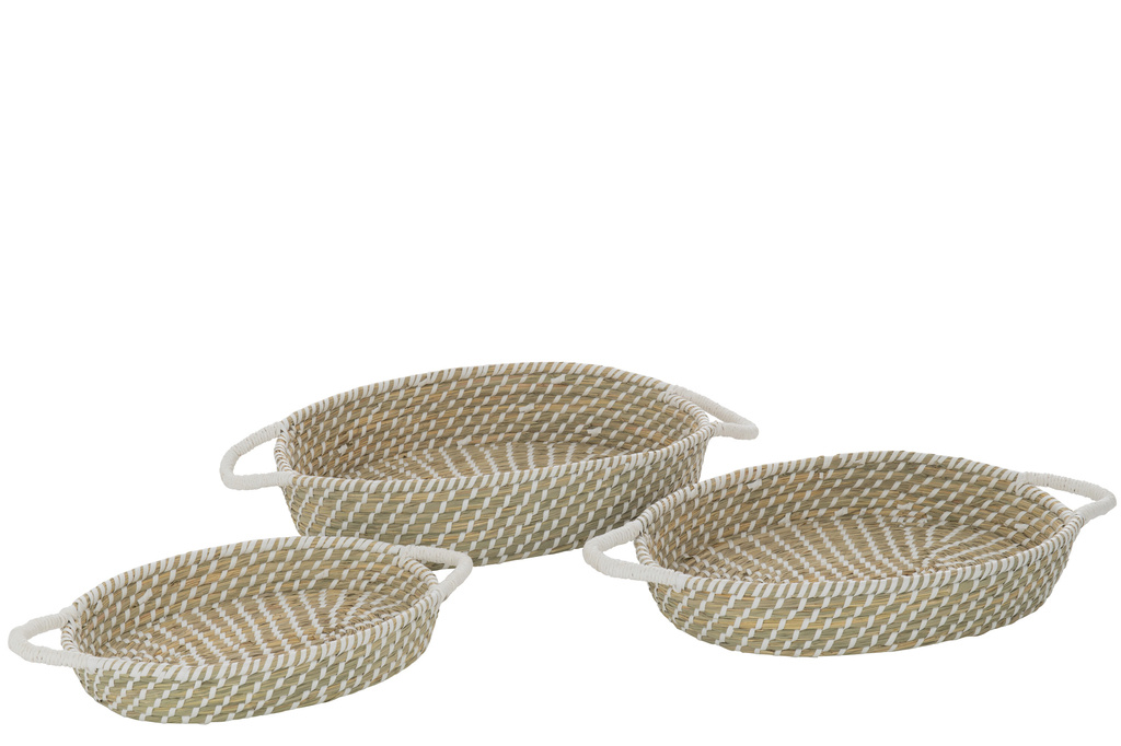 J-LINE SET VAN 3 BASKET OVAL HANDLES – STRAW NATURAL/WHITE
