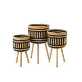 J-LINE SET VAN 3 BASKET PATTERNS 3 LEGS – BAMBOO NATURAL/BLACK