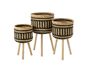 J-LINE SET VAN 3 BASKET PATTERNS 3 LEGS – BAMBOO NATURAL/BLACK