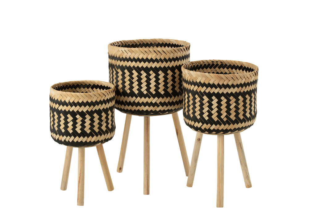 J-LINE SET VAN 3 BASKET PATTERNS 3 LEGS – BAMBOO NATURAL/BLACK