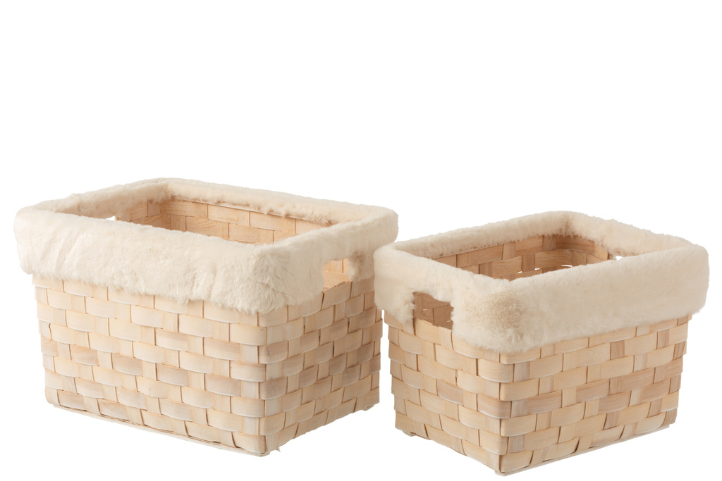 J-LINE SET VAN 2 BASKETS RECTANGLE + IMITATIEBONT – RATTAN NATURAL WHITE WASH