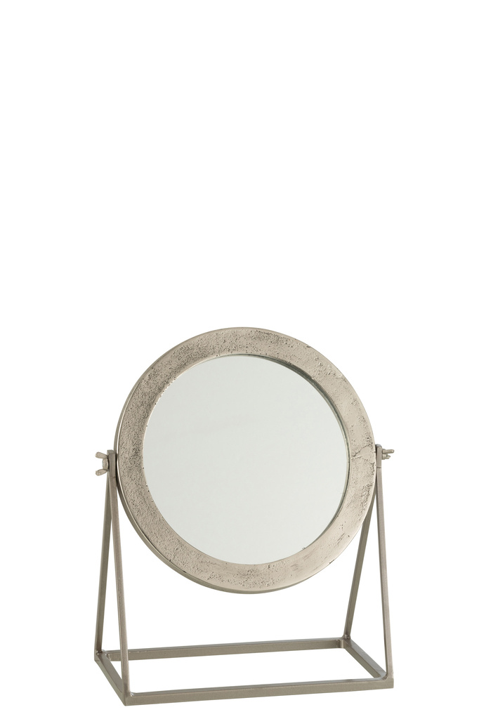J-LINE MIRROR ROUND ON FOOT METAL SILVER