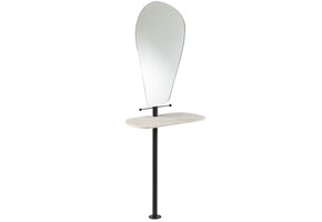 J-LINE SPIEGEL + PLANK WAND MARMER/IJZER/GLAS WIT/ZWART