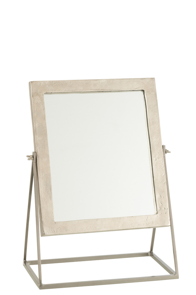 J-LINE VIERKANTE SPIEGEL OP VOET METAAL ZILVER