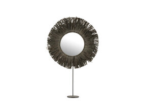 J-LINE SPIEGEL OP VOET ROND REED RAFFIA GRIJS
