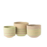 J-LINE SET OF 3 BASKET STRIPES SEAGRASS NATURAL/GREEN