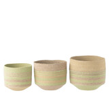 J-LINE SET OF 3 BASKET STRIPES SEAGRASS NATURAL/GREEN