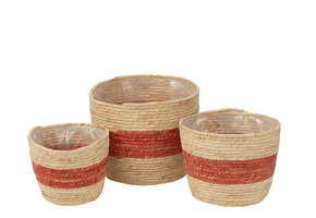 J-LINE SET VAN 3 MANDEN STREPEN – MAISBLAD NATUREL/ROOD