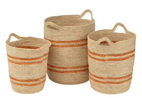 J-LINE SET VAN 3 MANDEN STREPEN + HANDVAT – MAISBLAD NATUREL/ORANJE