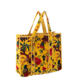 J-LINE TOTE BAG BIRDS/FLOWERS COTTON VELVET YELLOW