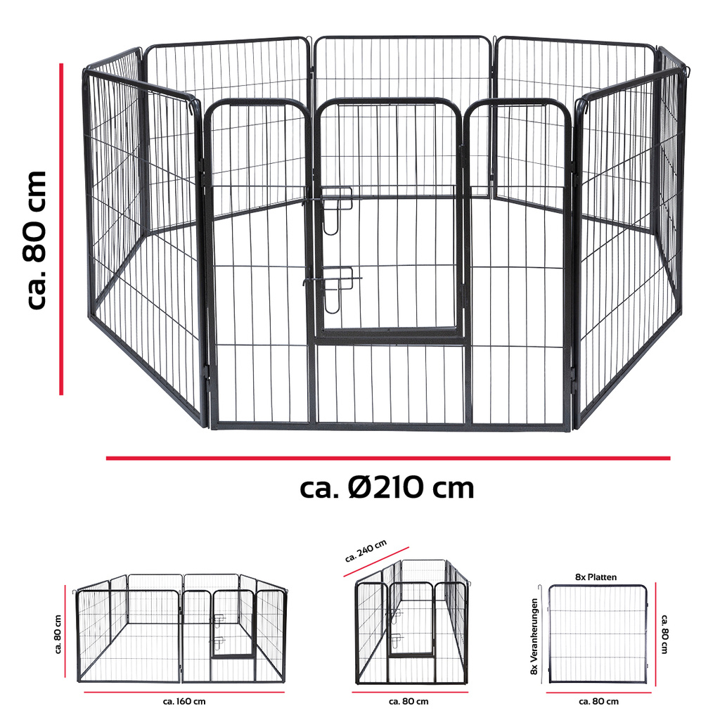 MAXXPRO KATTEN- EN HONDENREN METAAL ZWART – 210 × 80 CM