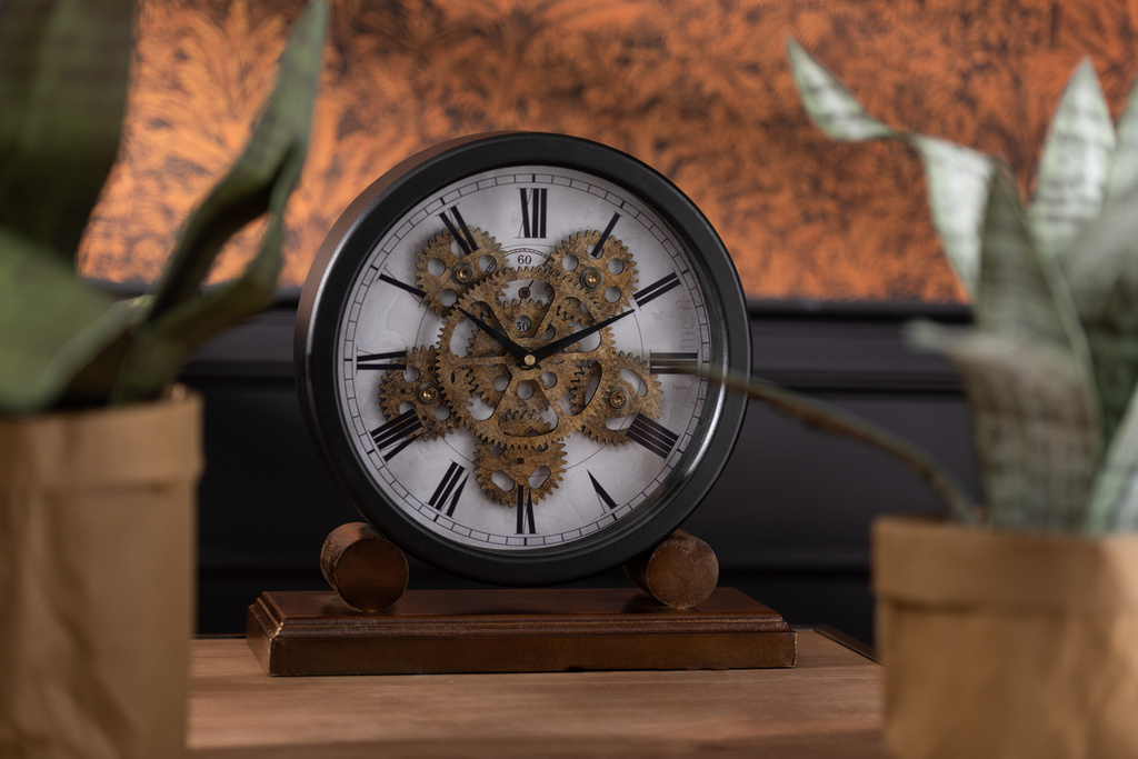 J-LINE CLOCK ON FOOT INTERIOR MECHANISM MDF ANTIQUE GOLD/BLACK