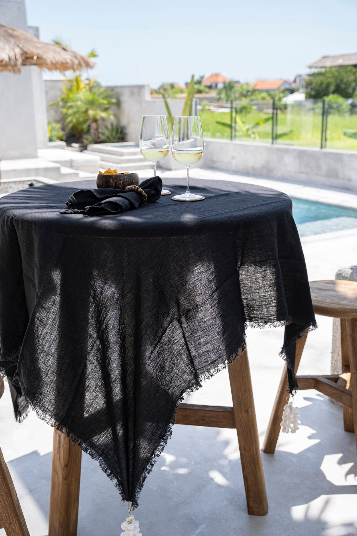 BAZAR BIZAR THE LINEN TABLECLOTH BLACK 150X200