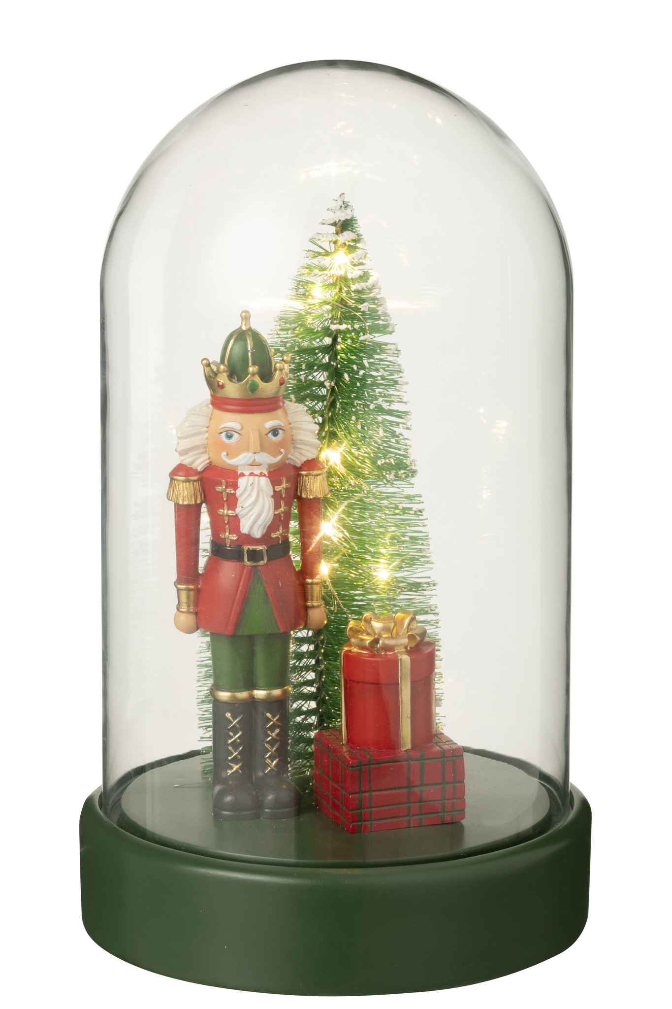 J-LINE DECORATIEVE STOLP MET LED-NOTENKRAKER + BOOM + CADEAUS LIMOENGROEN KERST ROOD/DONKERGROEN