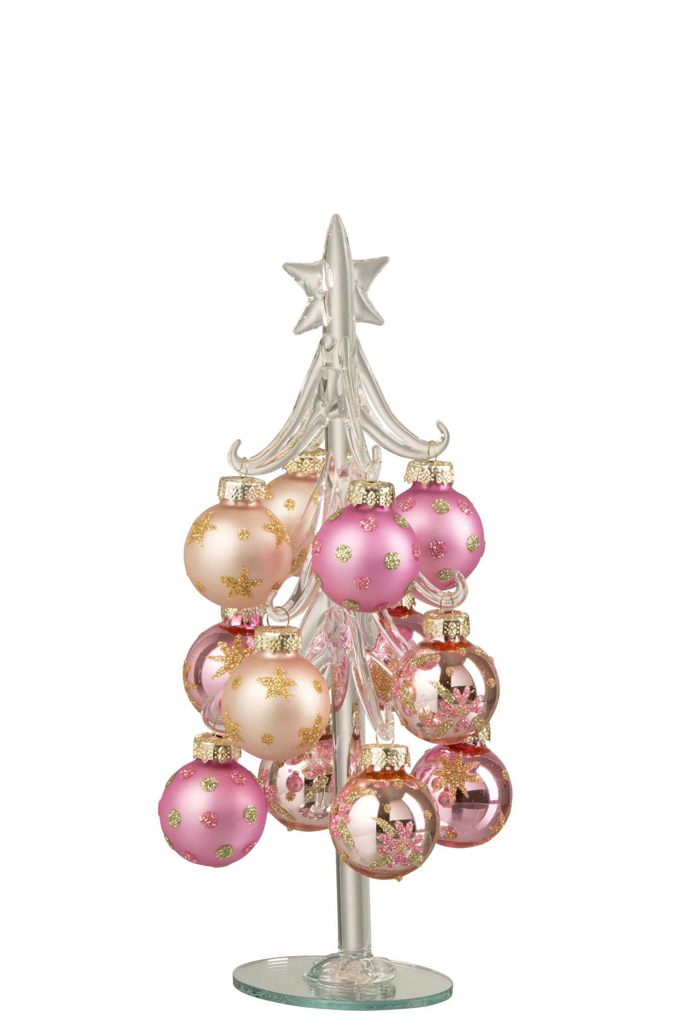 J-LINE KERSTBOOM + BALLEN GLAS ROZE/TRANSPARANT KLEIN