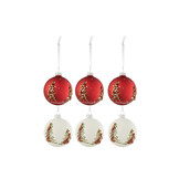 J-LINE DOOS MET 6 KERSTBALLEN KERSTBOMEN GLITTERS GLAS WIT/ROOD KLEIN