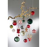 J-LINE DOOS MET 6 KERSTBALLEN KERSTBOMEN GLITTERS GLAS WIT/ROOD KLEIN