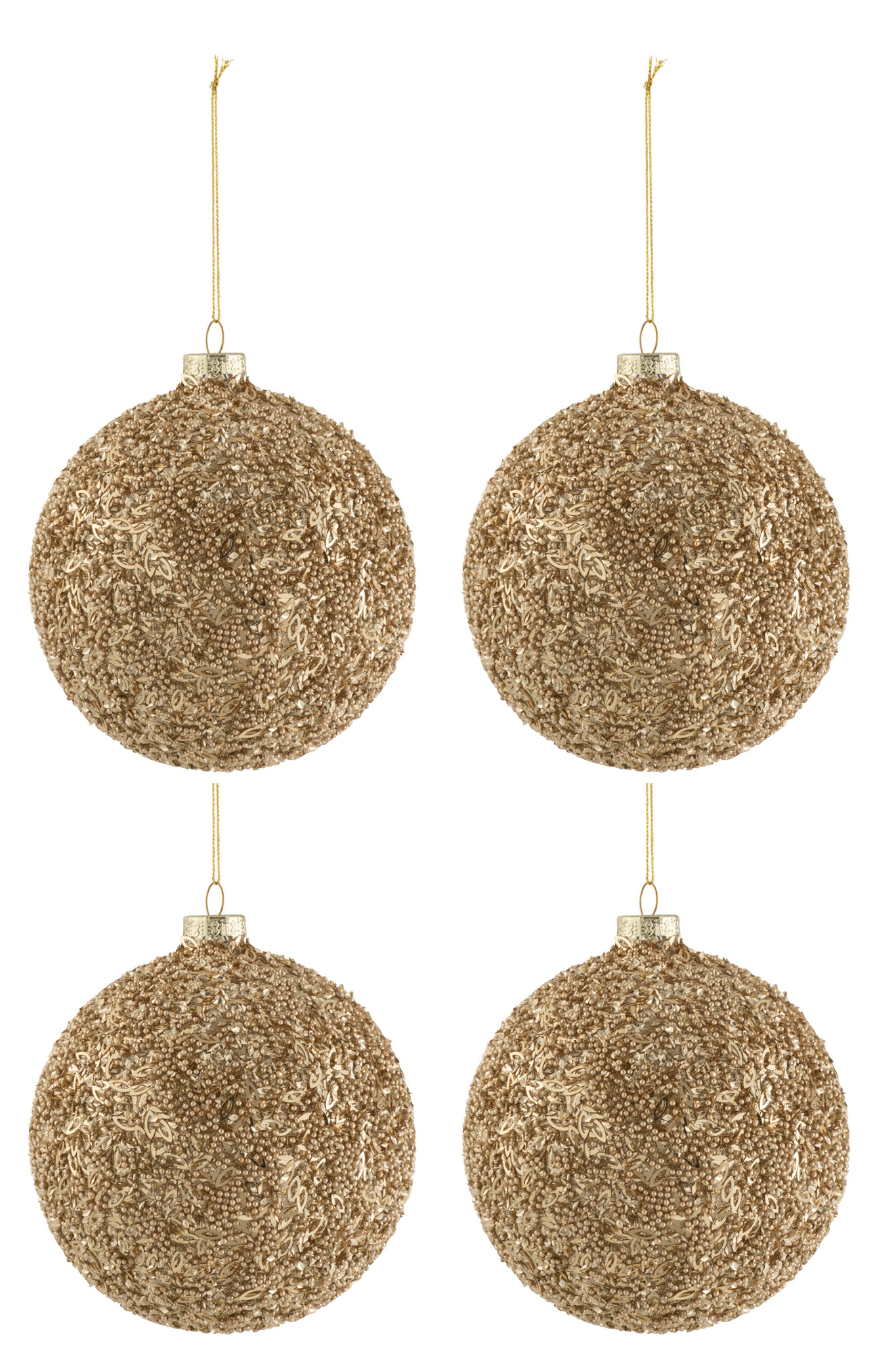 J-LINE DOOS VAN 4 KERSTBALLEN GLITTER GLAS GOUD GROOT
