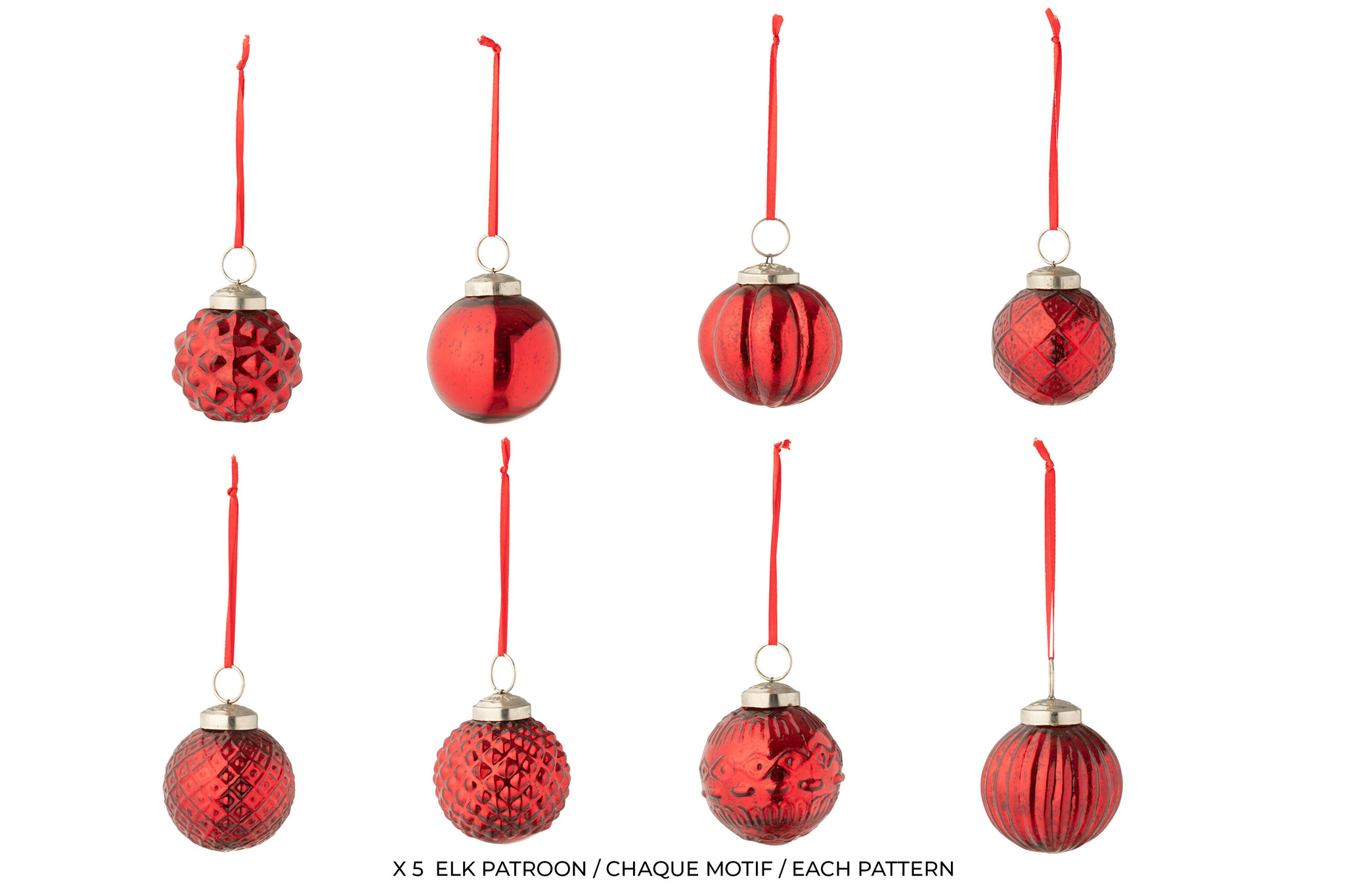 J-LINE DOOS VAN 40 KERSTBALLEN 8 PATRONEN GLAZEN KERST ROOD