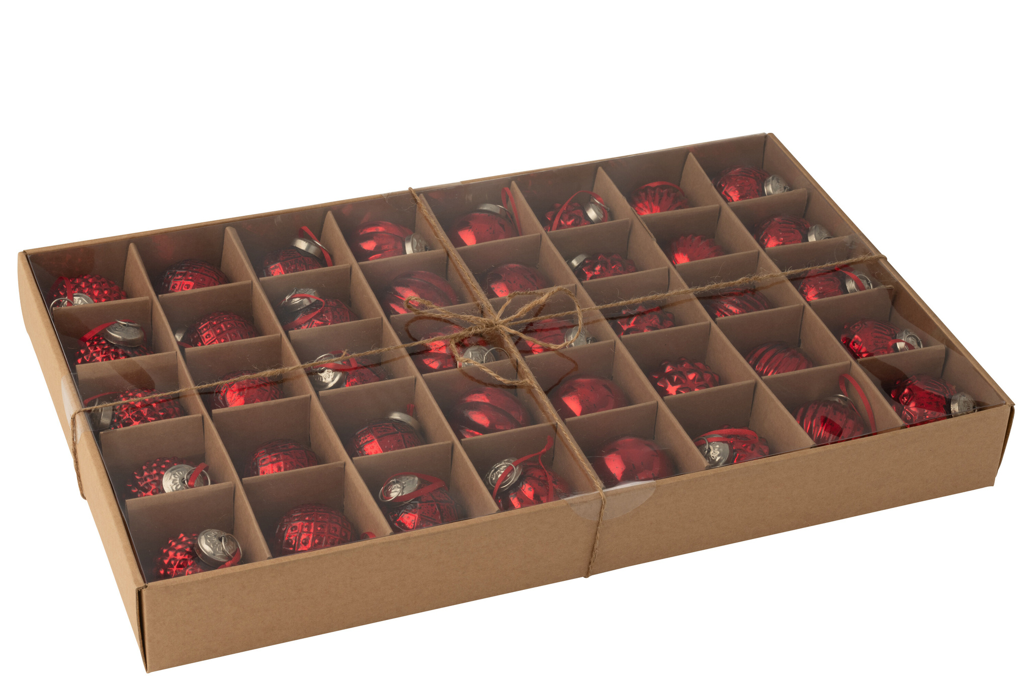 J-LINE DOOS VAN 40 KERSTBALLEN 8 PATRONEN GLAZEN KERST ROOD