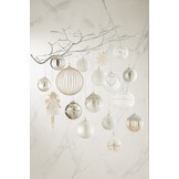 J-LINE DOOS VAN 6 KERSTBALLEN BLADEREN GLITTER GLAS GLANZEND ZILVER KLEIN