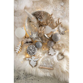 J-LINE DOOS VAN 4 KERSTBALLEN BESNEEUWD GLAS WIT GROOT