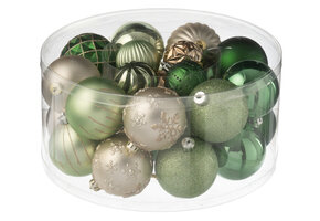 J-LINE DOOS VAN 30 KERSTBAL PLASTIC MUNTGROEN/ECRU