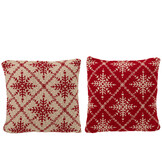 J-LINE KUSSEN SNEEUWVLOKKEN KATOEN KERST ROOD/WIT (ASSORTIMENT VAN 2)