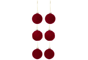 J-LINE DOOS VAN 6 KERSTBALLEN FLUWEEL ROOD KLEIN