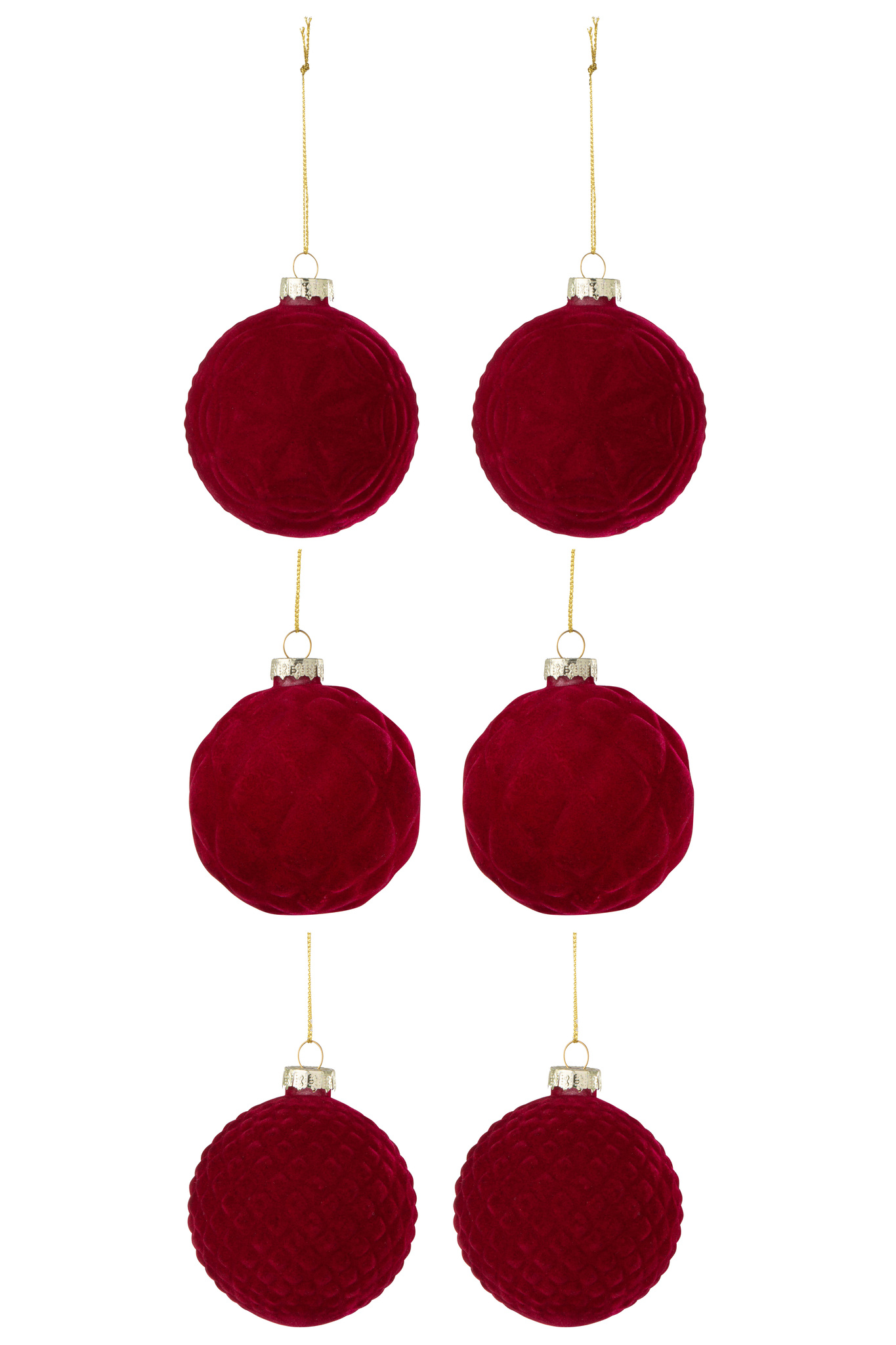 J-LINE DOOS VAN 6 KERSTBALLEN FLUWEEL ROOD KLEIN