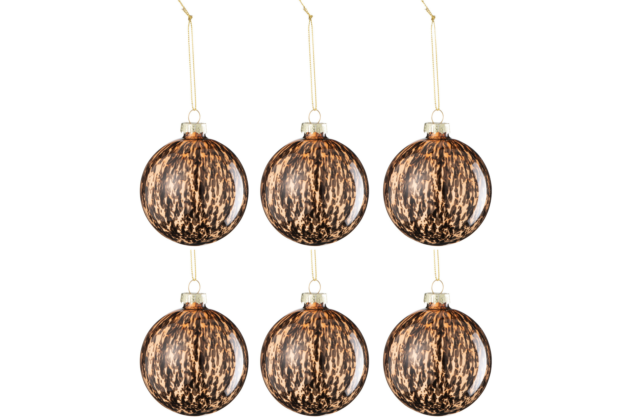 J-LINE DOOS VAN 6 KERSTBALVLEKKEN GLAS BRUIN/ZWART KLEIN