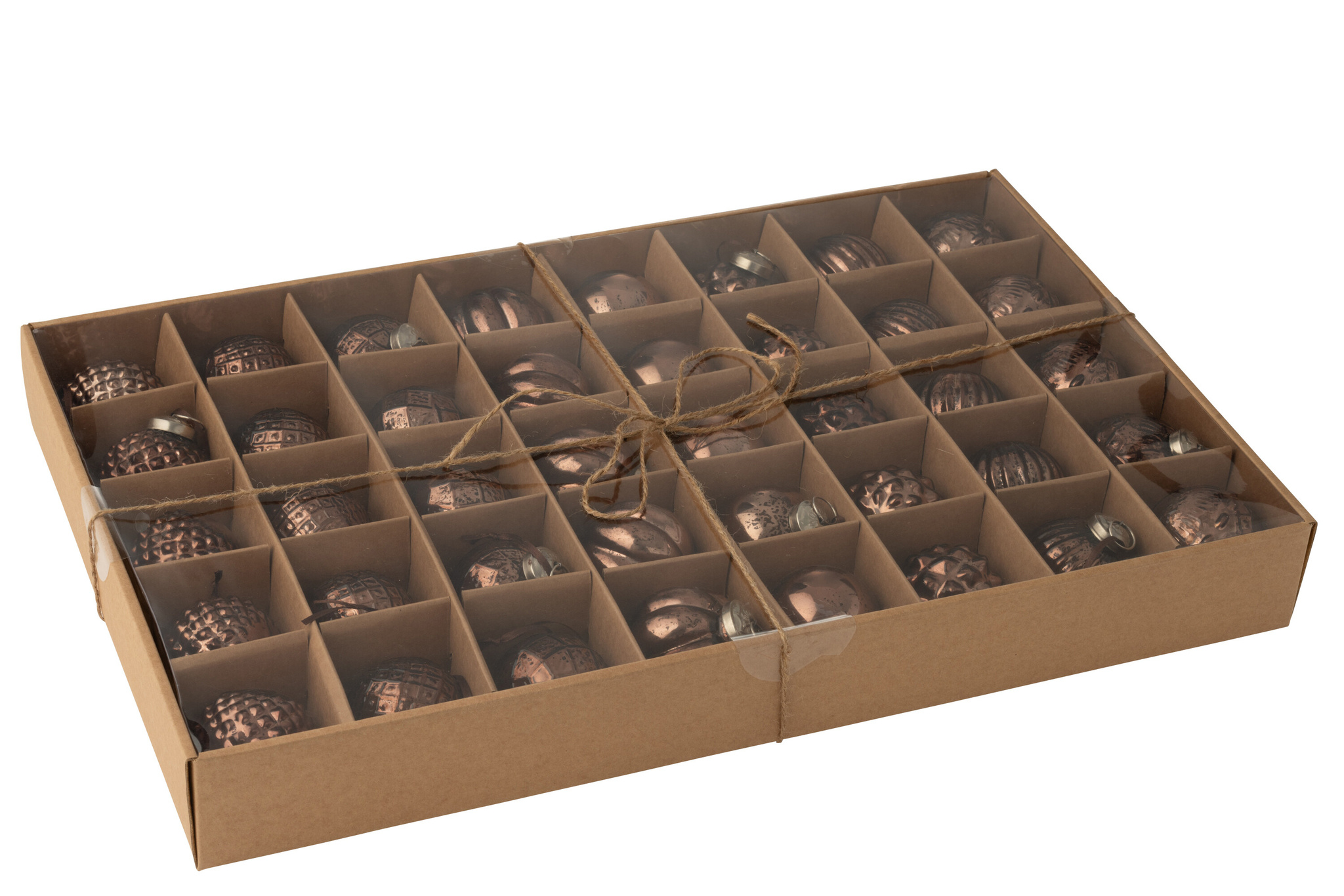 J-LINE DOOS VAN 40 KERSTBALLEN 8 PATRONEN GLAS BRUIN