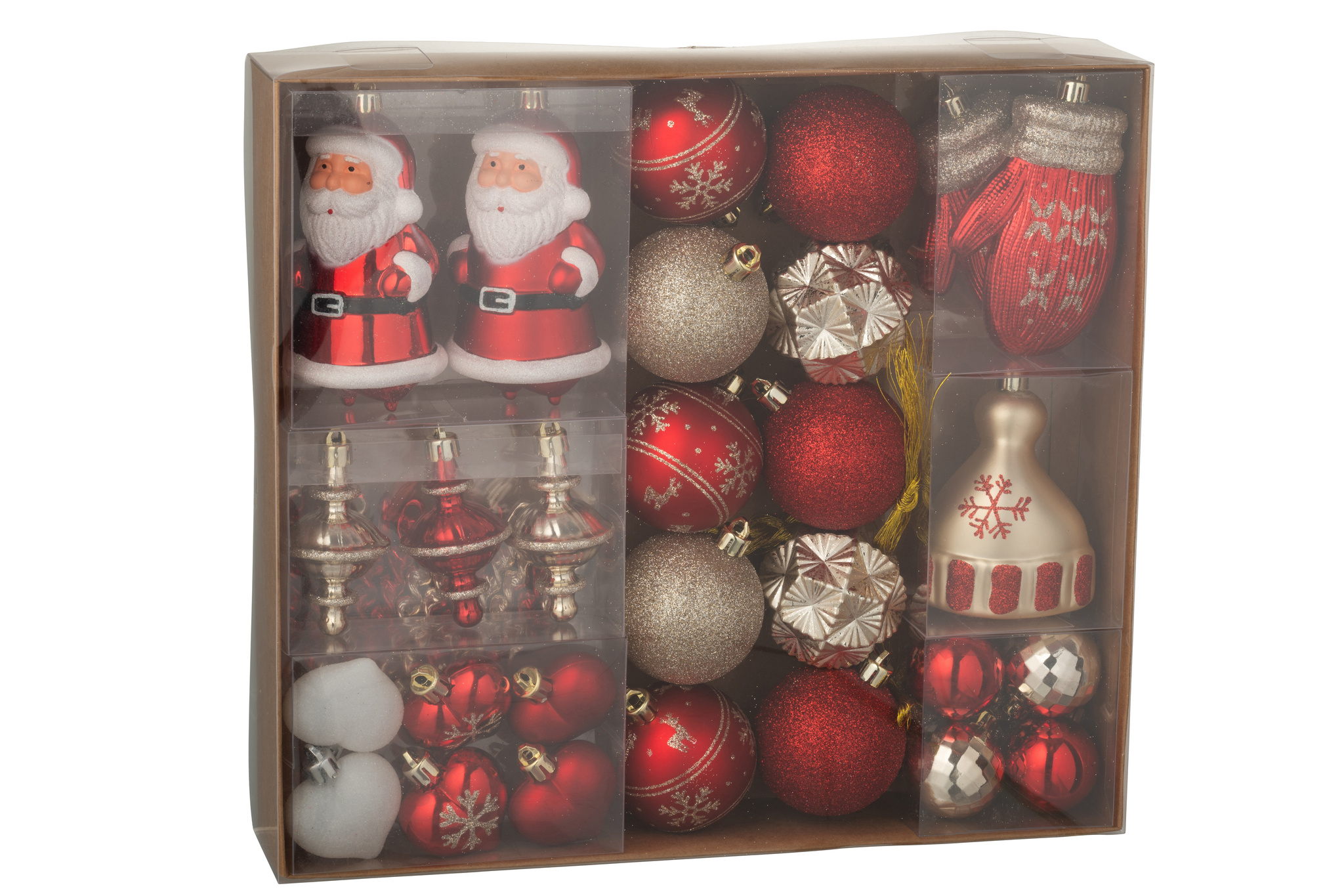 J-LINE DOOS MET 45 KERSTBALLEN PLASTIC KERST ROOD/GOUDKLEURIG