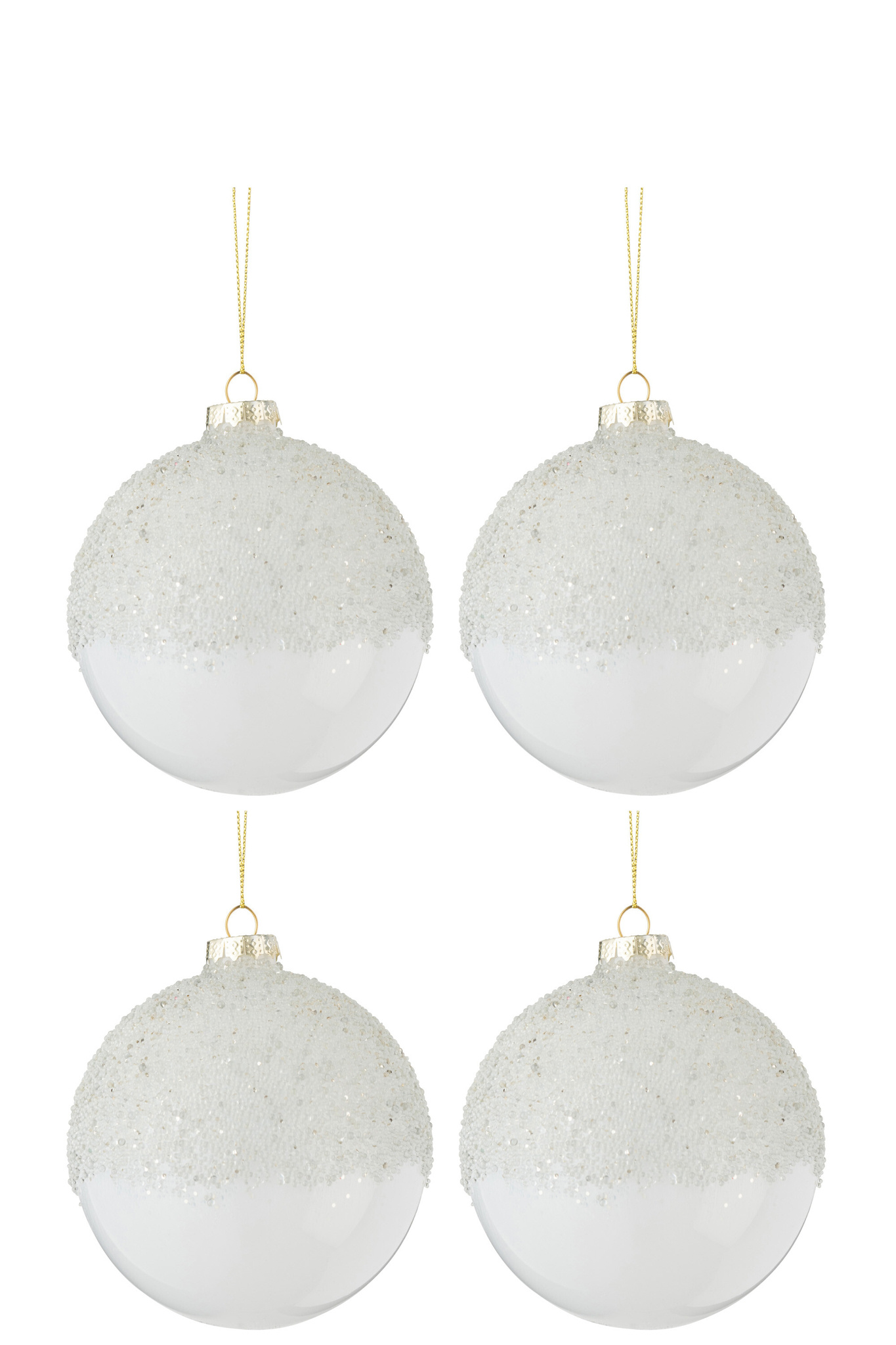 J-LINE DOOS VAN 4 KERSTBALLEN SUIKER BOVEN GLAS TRANSPARANT WIT MEDIUM