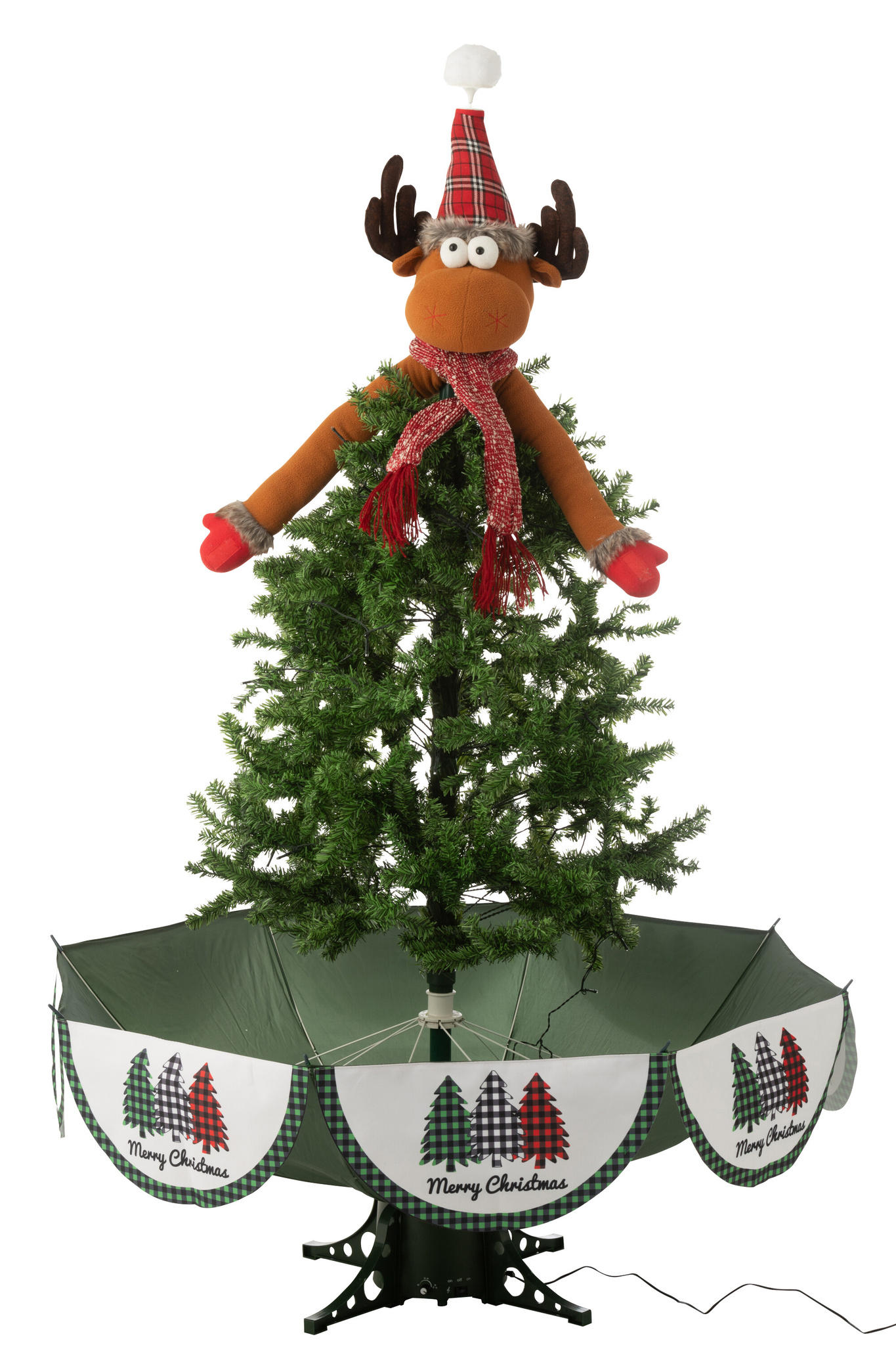 J-LINE BOOM LED SNEEUWENDE HERTEN IJZER KERST ROOD/GROEN