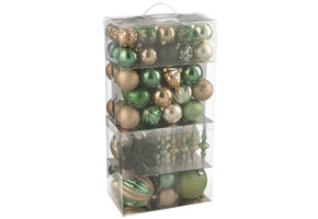 J-LINE DOOS VAN 80 KERSTBALLEN PLASTIC MINTGROEN/ECRU