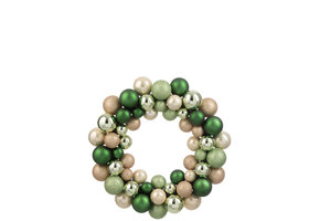 J-LINE KRANS KERSTBALLEN KUNSTSTOF MINTGROEN/ECRU