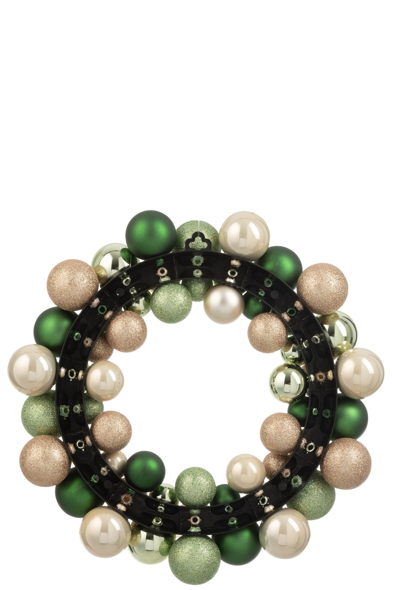 J-LINE KRANS KERSTBALLEN KUNSTSTOF MINTGROEN/ECRU